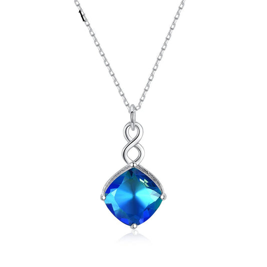 Aetolia 925 Sterling Silver 18K Gold Plated Square Sapphire Blue Gemstone Pendant Necklace SN0430