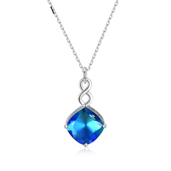 Aetolia 925 Sterling Silver 18K Gold Plated Square Sapphire Blue Gemstone Pendant Necklace SN0430