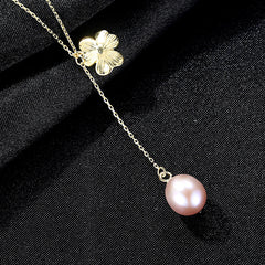 Aetolia 925 Sterling Silver Natural Freshwater Pearl Necklace Graceful Flower Dangle Pendant Necklace FN0246