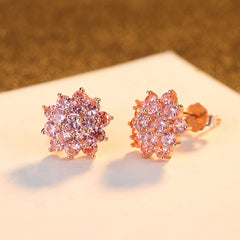 Aetolia 925 Sterling Silver 18K Gold Plated Pink Flower Cubic Zirconia Stud Earrings SE0441