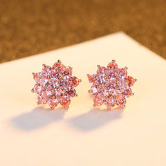 Aetolia 925 Sterling Silver 18K Gold Plated Pink Flower Cubic Zirconia Stud Earrings SE0441