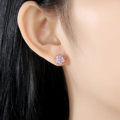 Aetolia 925 Sterling Silver 18K Gold Plated Pink Flower Cubic Zirconia Stud Earrings SE0441