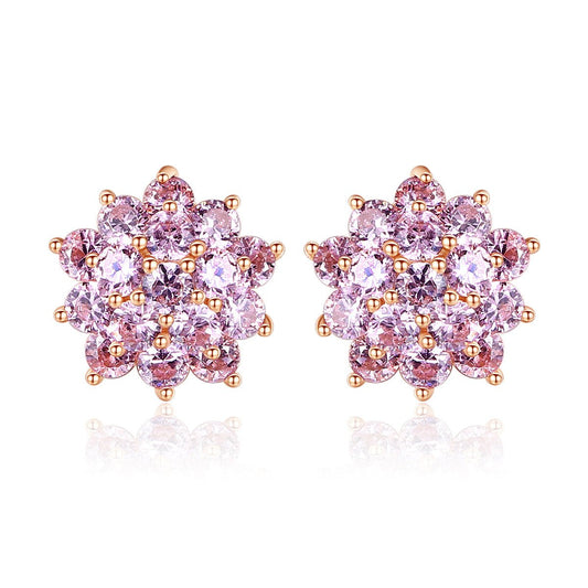 Aetolia 925 Sterling Silver 18K Gold Plated Pink Flower Cubic Zirconia Stud Earrings SE0441