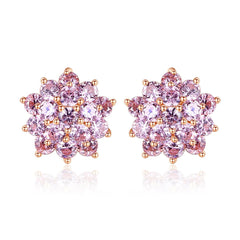 Aetolia 925 Sterling Silver 18K Gold Plated Pink Flower Cubic Zirconia Stud Earrings SE0441