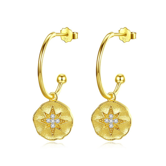 Aetolia 925 Sterling Silver 18K Gold Plated Star Open Dangle Hoop Earrings SE0496