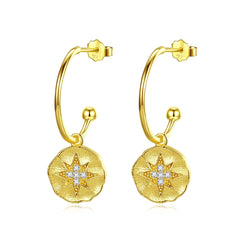 Aetolia 925 Sterling Silver 18K Gold Plated Star Open Dangle Hoop Earrings SE0496