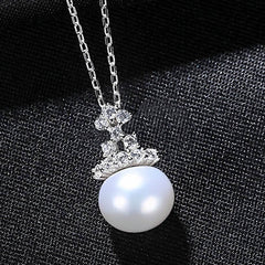 Aetolia 925 Sterling Silver Natural Freshwater Pearl Necklace Vintage Crown Oblateness Pearl Pendant Necklace FN0289