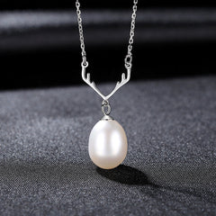 Aetolia 925 Sterling Silver Natural Freshwater Pearl Necklace Deer Antler Pendant Necklace FN0298