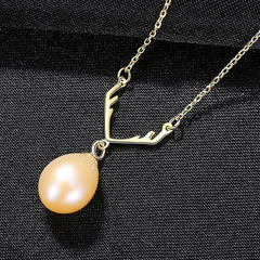 Aetolia 925 Sterling Silver Natural Freshwater Pearl Necklace Deer Antler Pendant Necklace FN0298