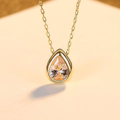 Aetolia 925 Sterling Silver 18K Gold Plated Teardrop Bezel Set Pendant Necklace SN0467