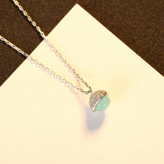 Aetolia 925 Sterling Silver 18K Gold Plated Trendy Green Crystal Cubic Zirconia Pendant Necklace SN-462