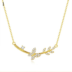 Aetolia 925 Sterling Silver 18K Gold Plated Exquisite Butterfly Pendant Necklace FN0317