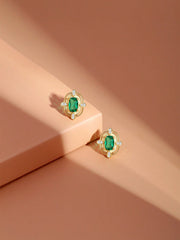 Aetolia Elegant 925 Sterling Silver Minimalist Design Green Light Square Cubic Zirconia Stud Earrings High-End Women's Earrings