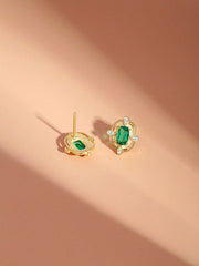 Aetolia Elegant 925 Sterling Silver Minimalist Design Green Light Square Cubic Zirconia Stud Earrings High-End Women's Earrings