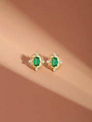 Aetolia Elegant 925 Sterling Silver Minimalist Design Green Light Square Cubic Zirconia Stud Earrings High-End Women's Earrings