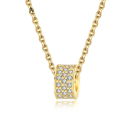 Aetolia 925 Sterling Silver 18K Gold Plated Round Ring Halo Cubic Zirconia Pendant Necklace FN-0274