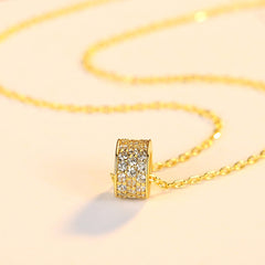 Aetolia 925 Sterling Silver 18K Gold Plated Round Ring Halo Cubic Zirconia Pendant Necklace FN-0274