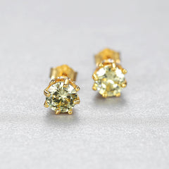 Aetolia 925 Sterling Silver 18K Gold Plated Round Green CZ Diamond Solitaire Stud Earrings SE440