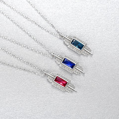 Aetolia 925 Sterling Silver 18K Gold Plated Rectangle Gemstone Halo CZ Diamond Pendant Necklace SN-413