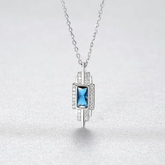 Aetolia 925 Sterling Silver 18K Gold Plated Rectangle Gemstone Halo CZ Diamond Pendant Necklace SN-413