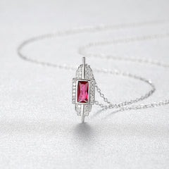 Aetolia 925 Sterling Silver 18K Gold Plated Rectangle Gemstone Halo CZ Diamond Pendant Necklace SN-413