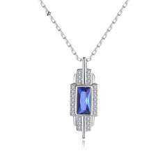 Aetolia 925 Sterling Silver 18K Gold Plated Rectangle Gemstone Halo CZ Diamond Pendant Necklace SN-413