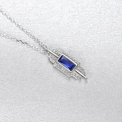 Aetolia 925 Sterling Silver 18K Gold Plated Rectangle Gemstone Halo CZ Diamond Pendant Necklace SN-413