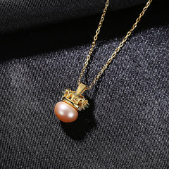 Aetolia 925 Sterling Silver Natural Freshwater Pearl Necklace Crown Green CZ Diamond Pendant Necklace FN-0217