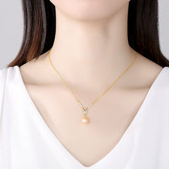Aetolia 925 Sterling Silver Natural Freshwater Pearl Necklace Pear Shaped Solitaire CZ Diamond Pendant Necklace FN-0275