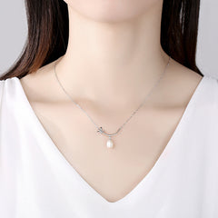 Aetolia 925 Sterling Silver Natural Freshwater Pearl Necklace Butterfly Pendant Necklace FN-0238