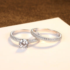 Aetolia 925 Sterling Silver 18K Gold Plated Double Stackable 4 Prongs Round Engagement Wedding Rings Set SR20061324