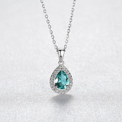 Aetolia 925 Sterling Silver 18K Gold Plated Teardrop Sky Blue Gemstone Halo CZ Diamond Pendant Necklace SN627