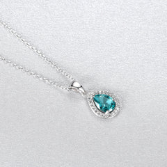 Aetolia 925 Sterling Silver 18K Gold Plated Teardrop Sky Blue Gemstone Halo CZ Diamond Pendant Necklace SN627