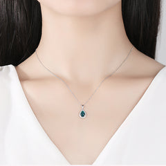 Aetolia 925 Sterling Silver 18K Gold Plated Teardrop Sky Blue Gemstone Halo CZ Diamond Pendant Necklace SN627