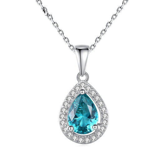 Aetolia 925 Sterling Silver 18K Gold Plated Teardrop Sky Blue Gemstone Halo CZ Diamond Pendant Necklace SN627