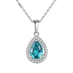 Aetolia 925 Sterling Silver 18K Gold Plated Teardrop Sky Blue Gemstone Halo CZ Diamond Pendant Necklace SN627