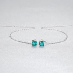 Aetolia 925 Sterling Silver 18K Gold Plated Square Gemstones Long Line Tassel Dangle Earrings Chain SE-512