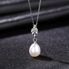 Aetolia 925 Sterling Silver Natural Freshwater Pearl Necklace Ear of Wheat CZ Diamond Pendant Necklace FN-0266