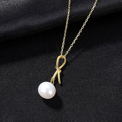 Aetolia 925 Sterling Silver Natural Freshwater Pearl Necklace Bowknot Pendant Necklace FN-0242