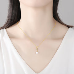 Aetolia 925 Sterling Silver Natural Freshwater Pearl Necklace Bowknot Pendant Necklace FN-0242