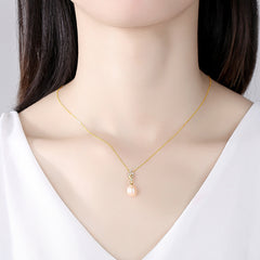 Aetolia 925 Sterling Silver Natural Freshwater Pearl Necklace Ear of Wheat CZ Diamond Pendant Necklace FN-0266