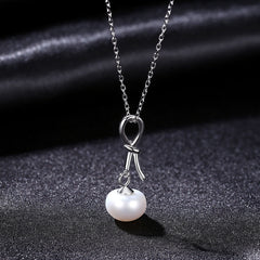 Aetolia 925 Sterling Silver Natural Freshwater Pearl Necklace Bowknot Pendant Necklace FN-0242