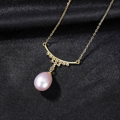 Aetolia 925 Sterling Silver Natural Freshwater Pearl Necklace Herringbone CZ Diamond Pendant Necklace FN-0205