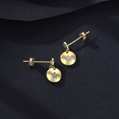 Aetolia 925 Sterling Silver 18K Gold Plated Pentagram Little Fish Circle Dangle Stud Earrings SE569