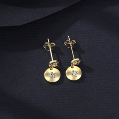 Aetolia 925 Sterling Silver 18K Gold Plated Pentagram Little Fish Circle Dangle Stud Earrings SE569