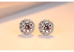 Aetolia 925 Sterling Silver 18K Gold Plated Flower Round Halo Stud Earrings SE0016