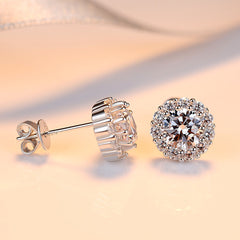 Aetolia 925 Sterling Silver 18K Gold Plated Flower Round Halo Stud Earrings SE0016