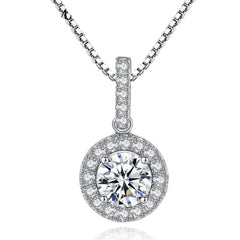 Aetolia 925 Sterling Silver 18K Gold Plated Elegant Round 4 Prongs Solitaire Halo Pendant Necklace SN0024