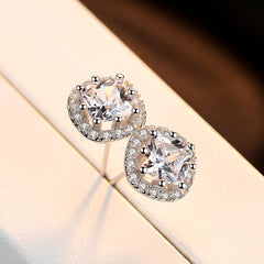 Aetolia 925 Sterling Silver 18K Gold Plated Square Halo Stud Earrings SE0034