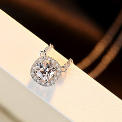 Aetolia 925 Sterling Silver 18K Gold Plated Square Sparkle Halo Pendant Necklace SN0035